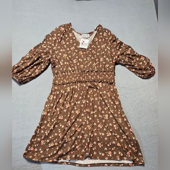 NWT Perfectly Priscilla Elegant Brown Floral Long Sleeve Dress PTP 23 Length 35 - Picture 2 of 7